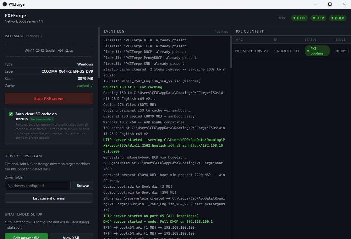 PXE Forge main interface